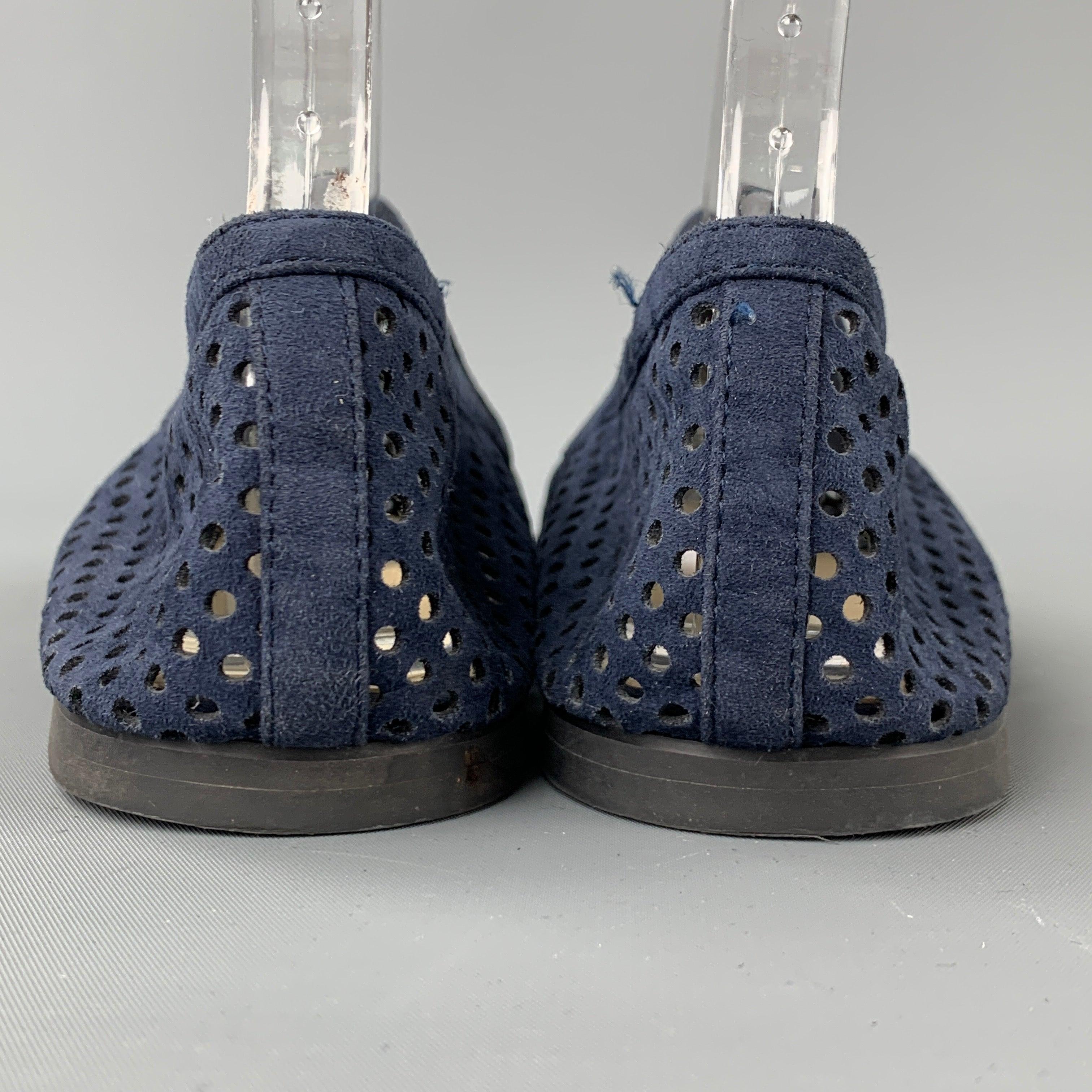 STELLA McCARTNEY Size 7.5 Navy Perforated Faux Suede Flats For Sale 2