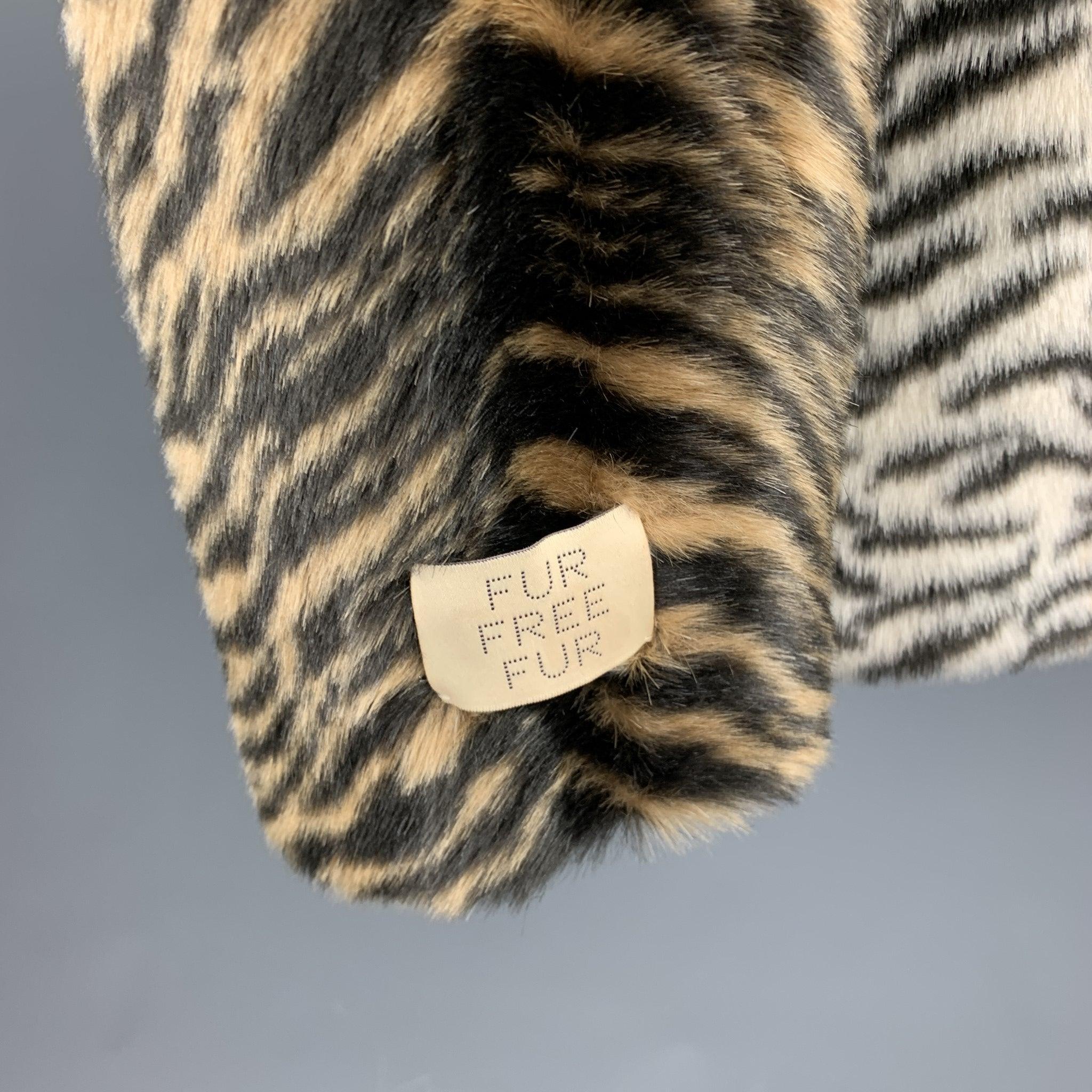 STELLA McCARTNEY Size M Black & Tan Tiger Print Faux Fur Oversized Sweater For Sale 1