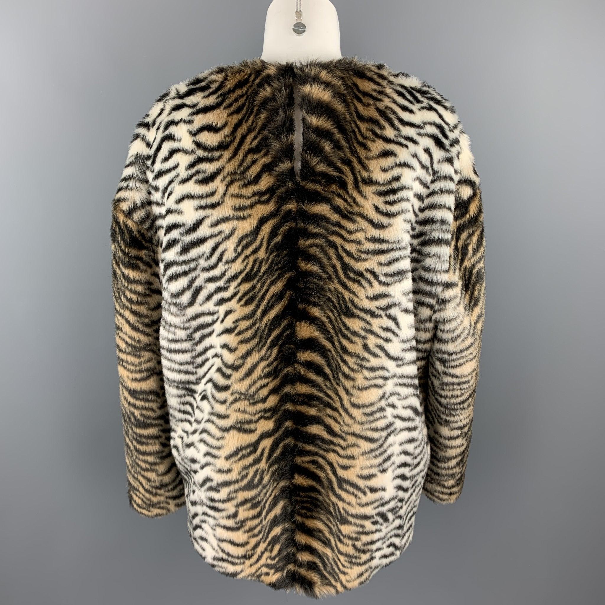 STELLA McCARTNEY Size M Black & Tan Tiger Print Faux Fur Oversized Sweater For Sale 2