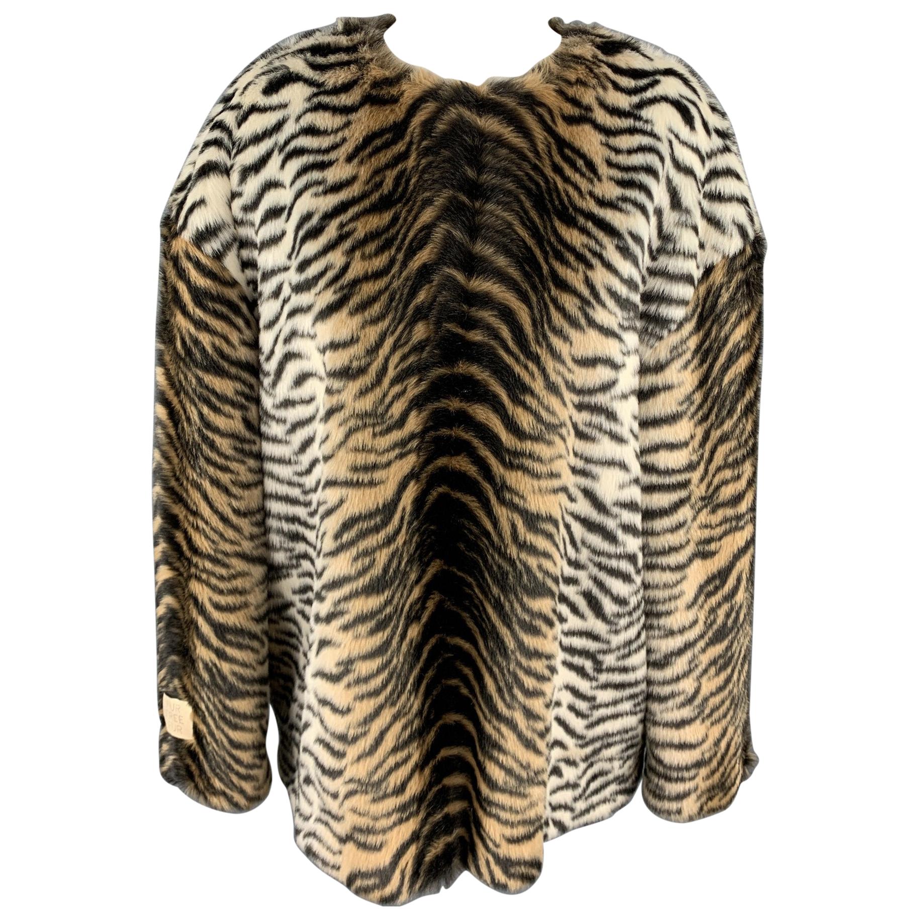 STELLA McCARTNEY Size M Black & Tan Tiger Print Faux Fur Oversized Sweater