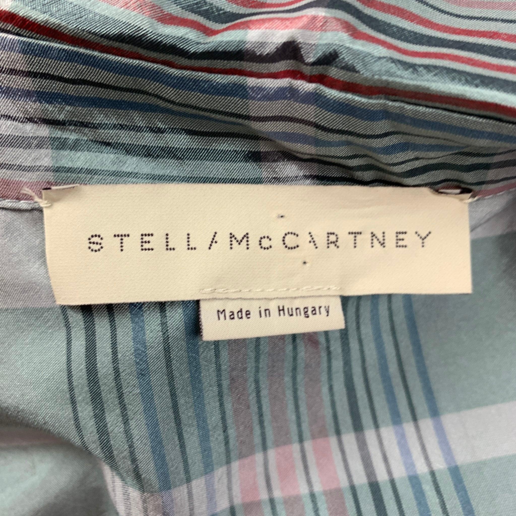 STELLA McCARTNEY Size M Blue Multi-Color Silk Plaid Ruffle Casual Top For Sale 3