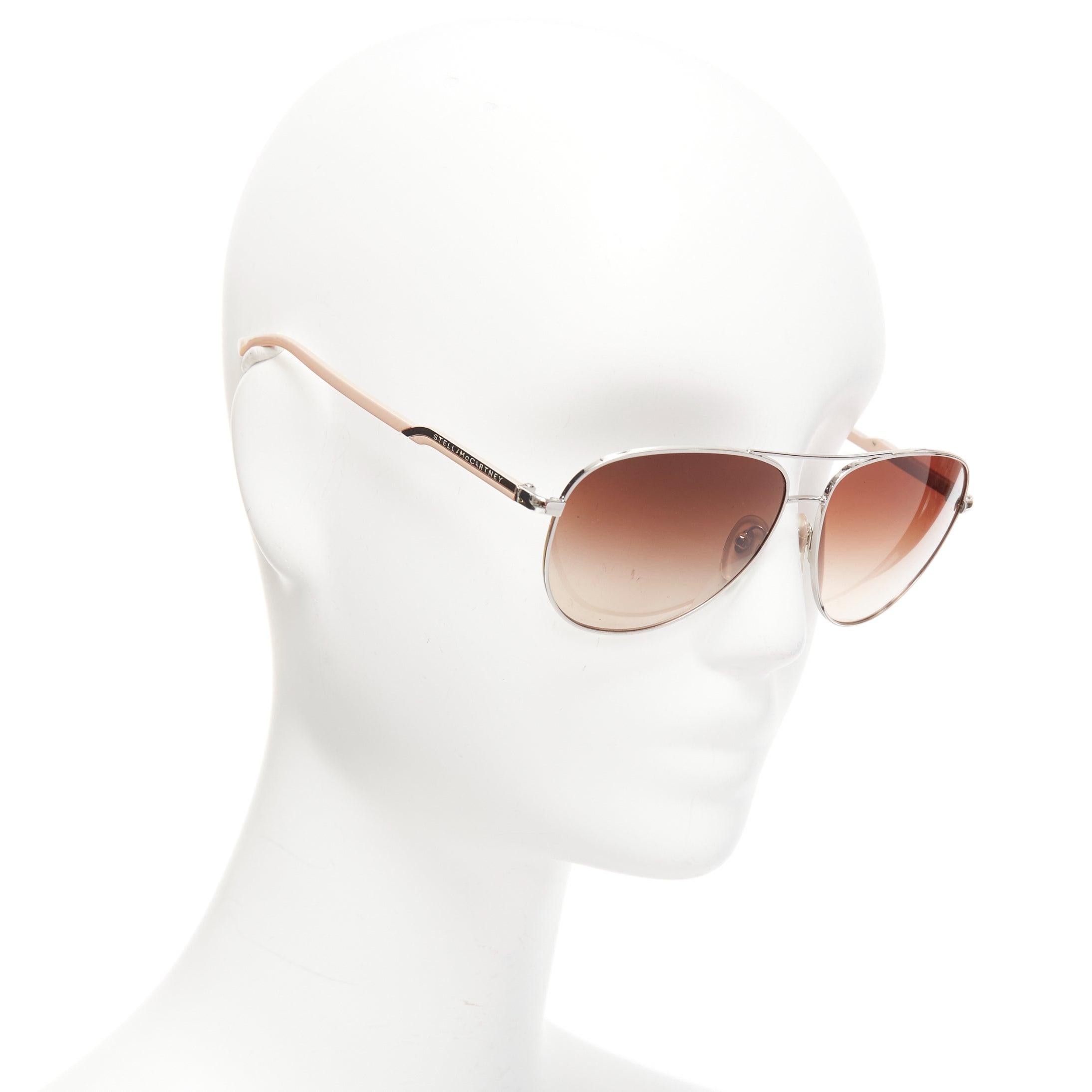 STELLA MCCARTNEY SM3011 silberne Sonnenbrille mit nacktem Rahmen und braunen Ombre-Gläsern (Grau) im Angebot