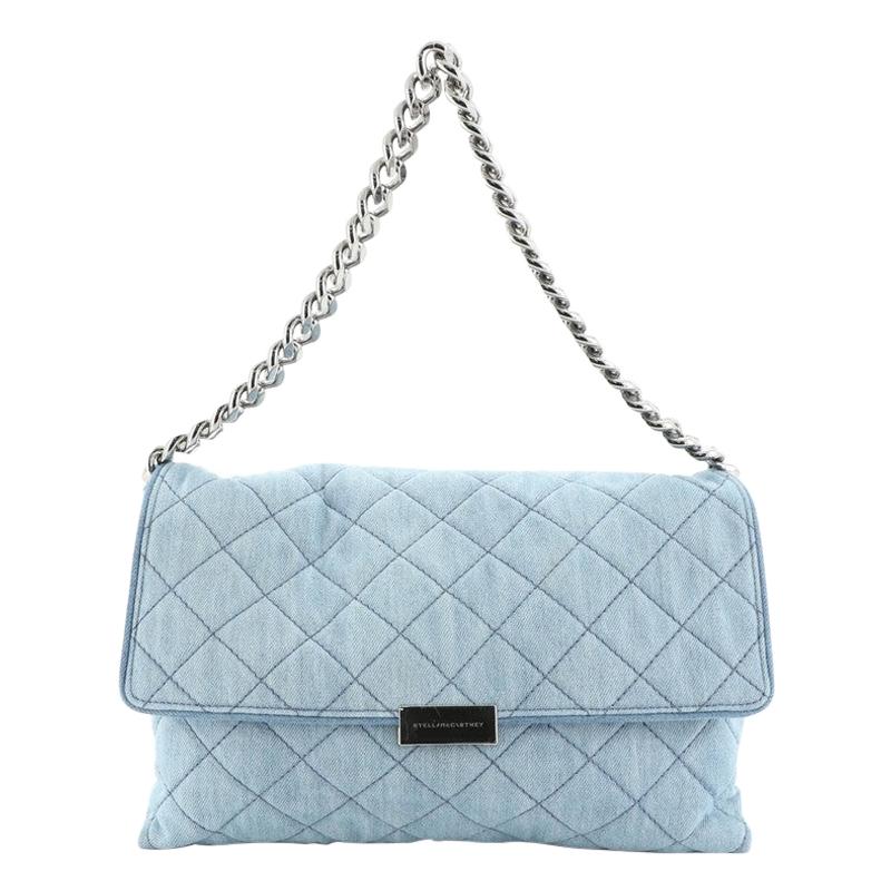 Stella McCartney Soft Beckett Shoulder Bag Quilted Denim Large