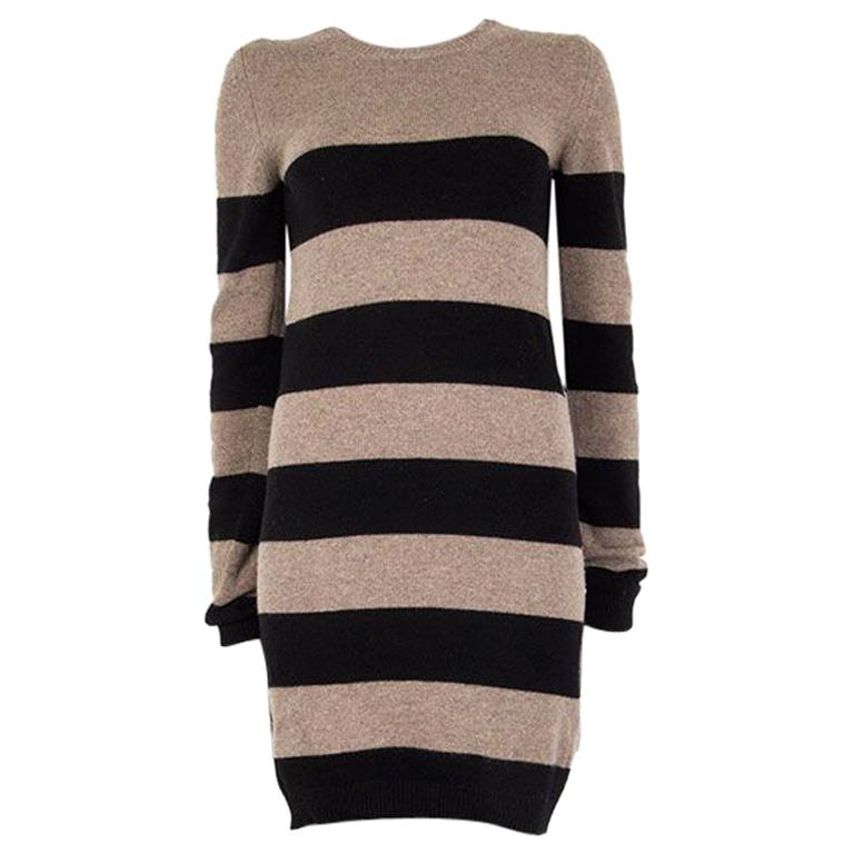 STELLA MCCARTNEY taupe & black wool & cashmere STRIPED Sweater Dress 40 S