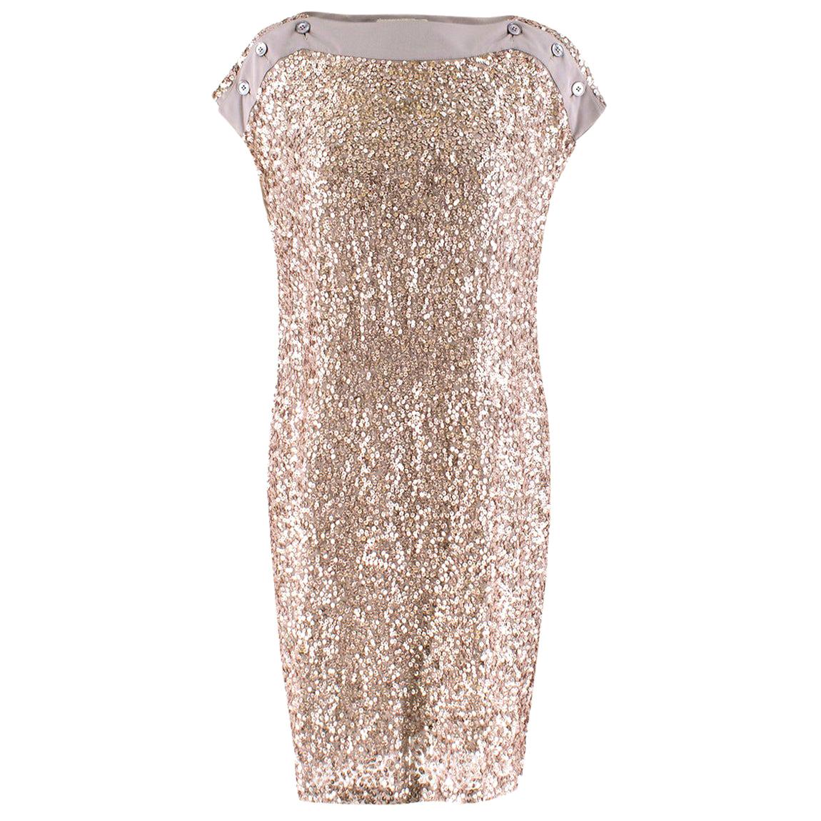 Stella McCartney Taupe Sequin Shift Dress - Size US 2 For Sale