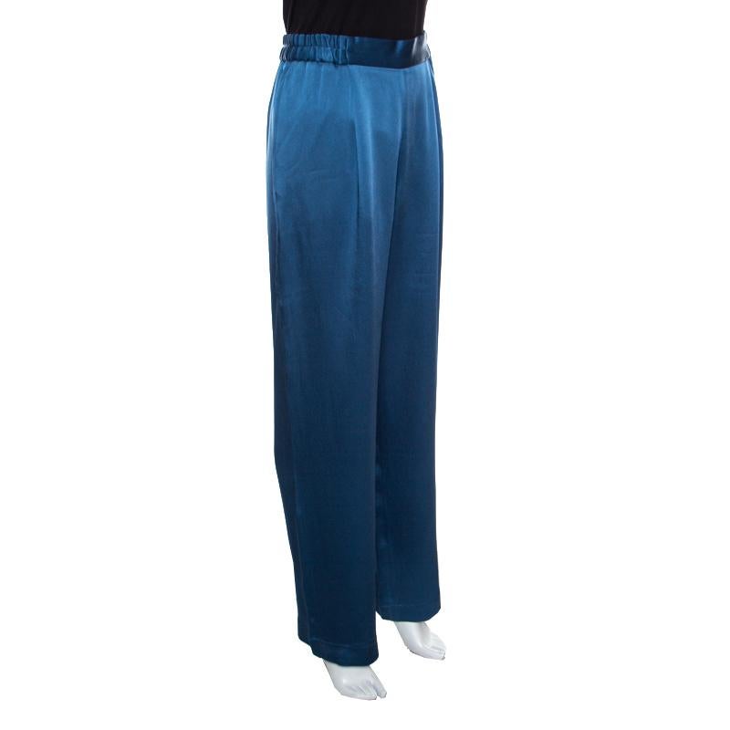 Blue Stella McCartney Teal Cecily Satin Wide Leg Trousers S