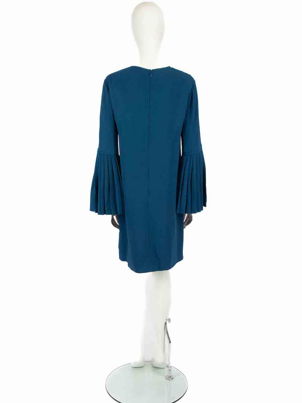 Stella McCartney Teal Pleated Sleeves Mini Dress Size L In Good Condition For Sale In London, GB