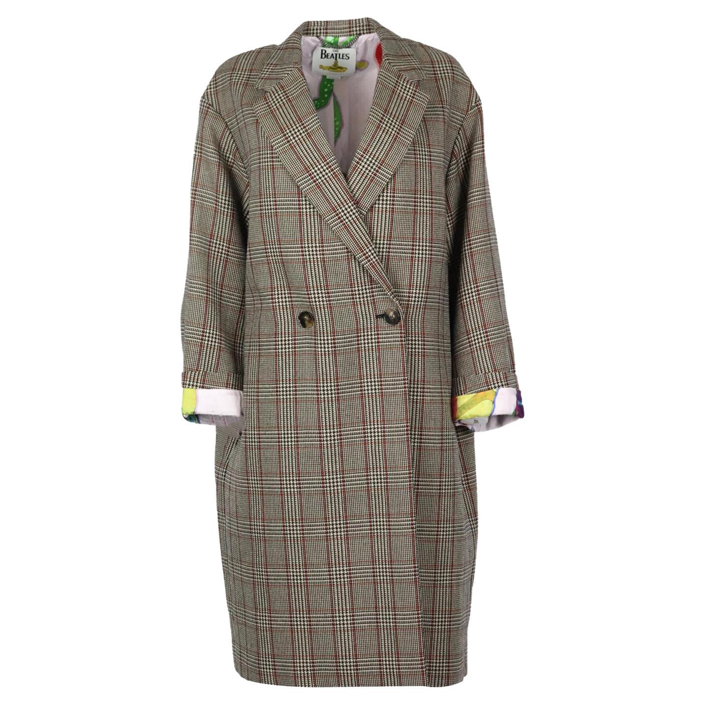 Stella Mccartney + The Beatles Double Breasted Checked Wool Coat It 46 Uk 14