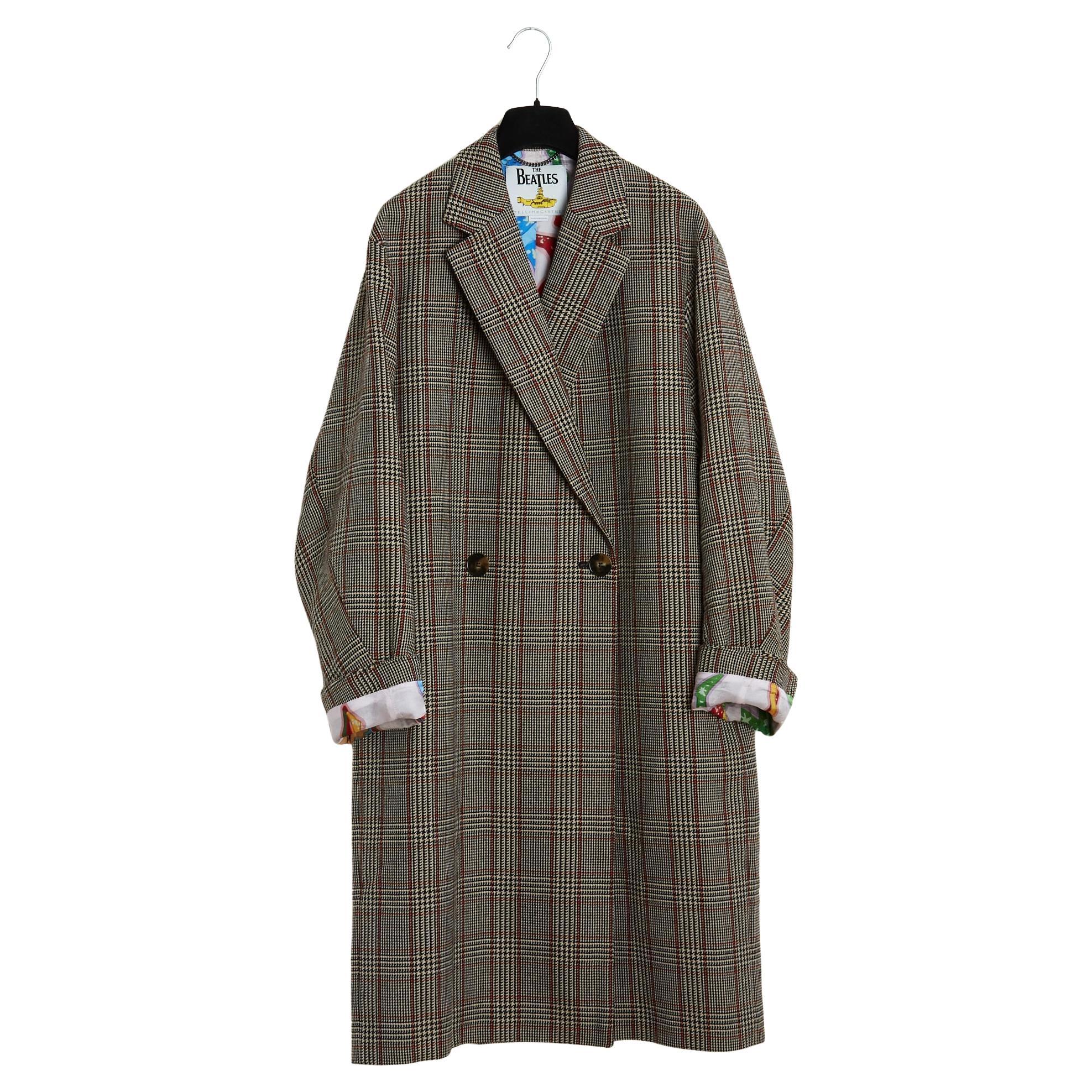 Stella McCartney The Beatles Manteau Oversize FR36 Wool Check Maxi Coat UK8 US6 en vente