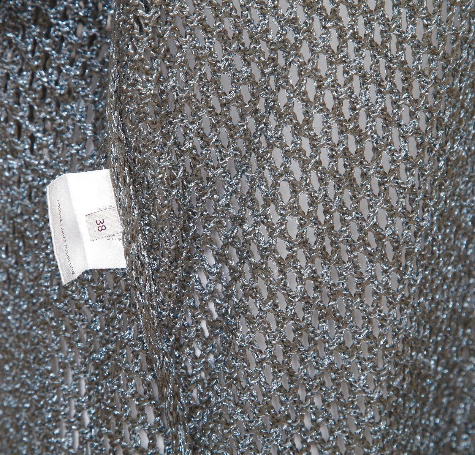 STELLA MCCARTNEY Pull tunique long en tricot bleu métallisé à col en V en coton mélangé, Taille 38 en vente 5