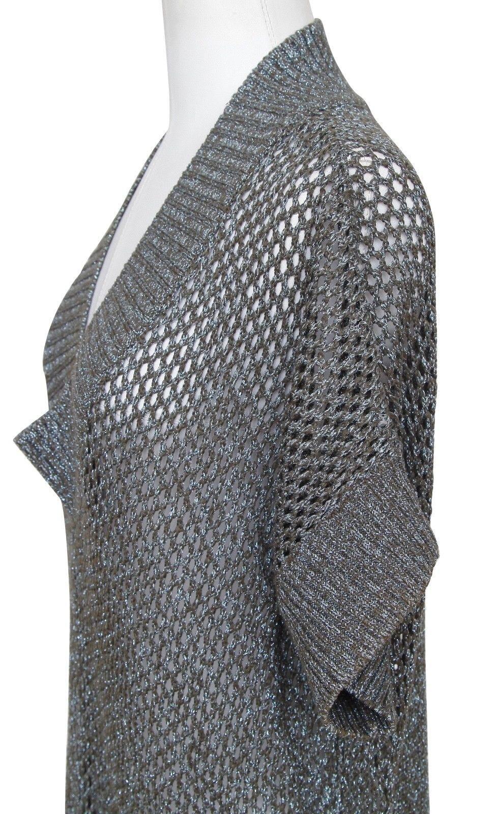 STELLA MCCARTNEY Pull tunique long en tricot bleu métallisé à col en V en coton mélangé, Taille 38 Pour femmes en vente