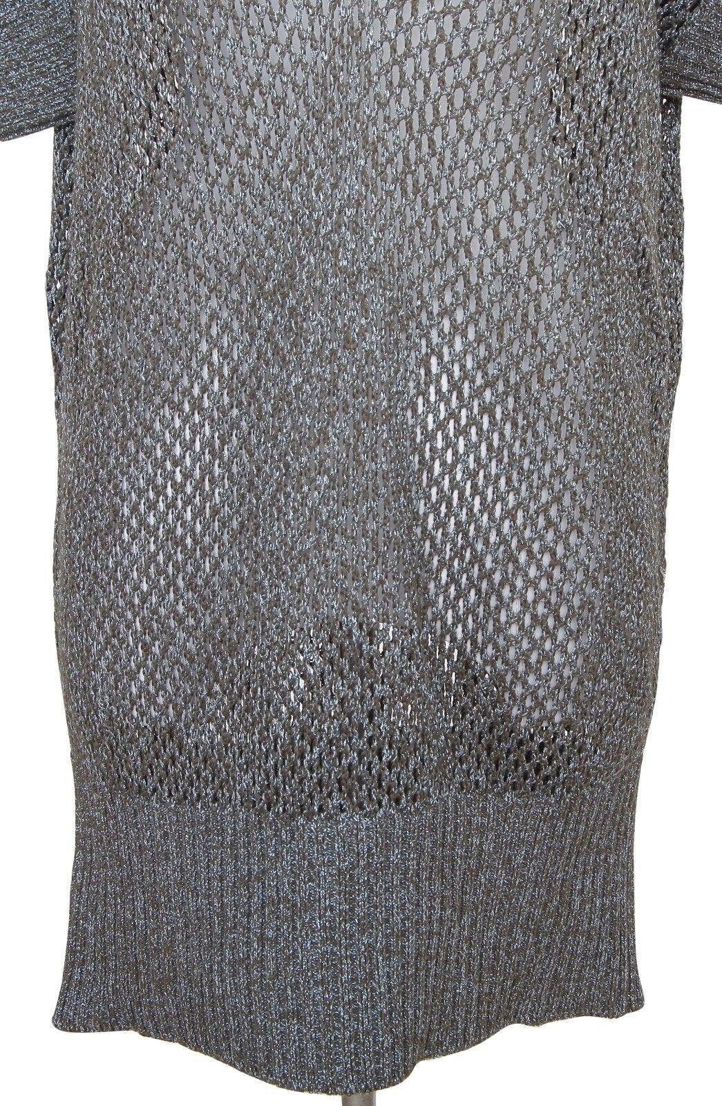 STELLA MCCARTNEY Pull tunique long en tricot bleu métallisé à col en V en coton mélangé, Taille 38 en vente 2