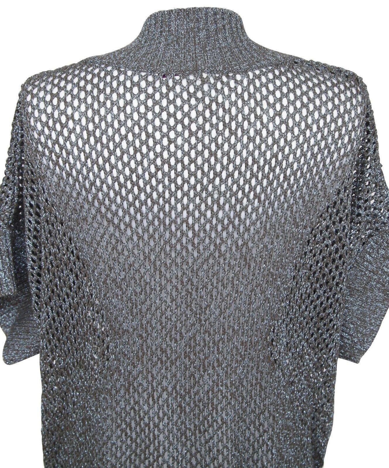 STELLA MCCARTNEY Pull tunique long en tricot bleu métallisé à col en V en coton mélangé, Taille 38 en vente 3
