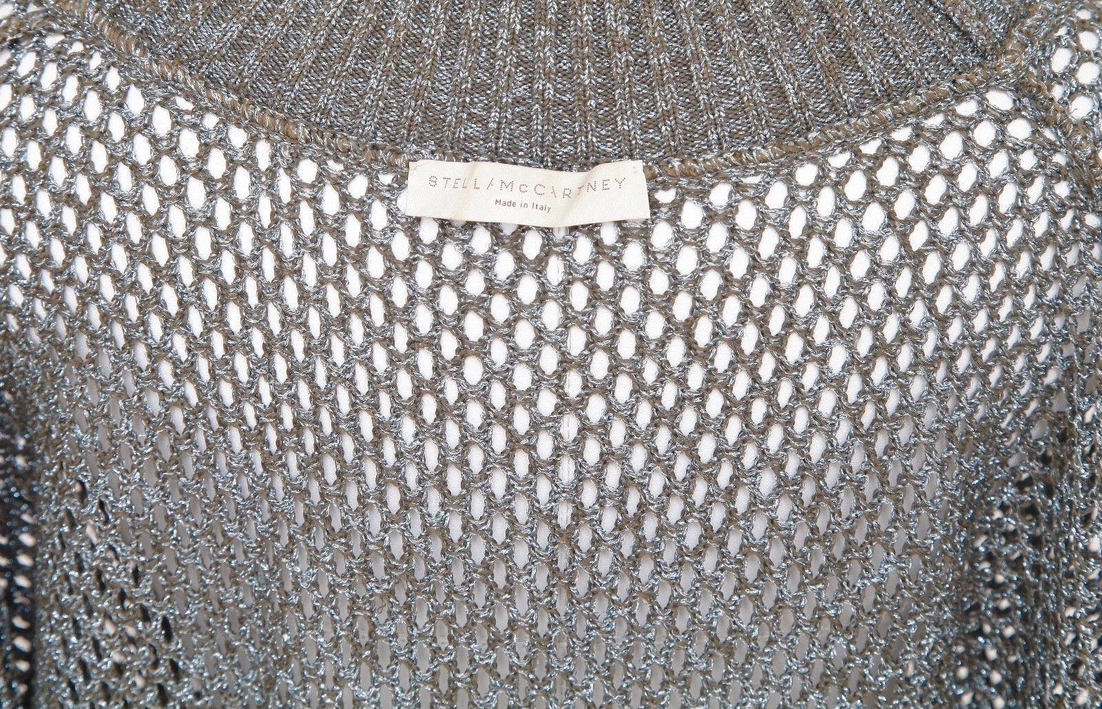 STELLA MCCARTNEY Sweater Tunic Knit Metallic Blue V-Neck Long Cotton Blend Sz 38 For Sale 4