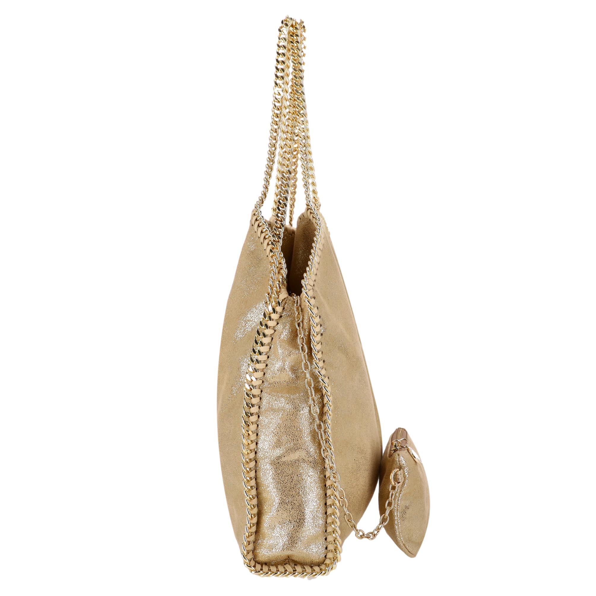 Beige Stella McCartney Vegan Leather Falabella Chain-Link Tote Bag With Matching Pouch en vente