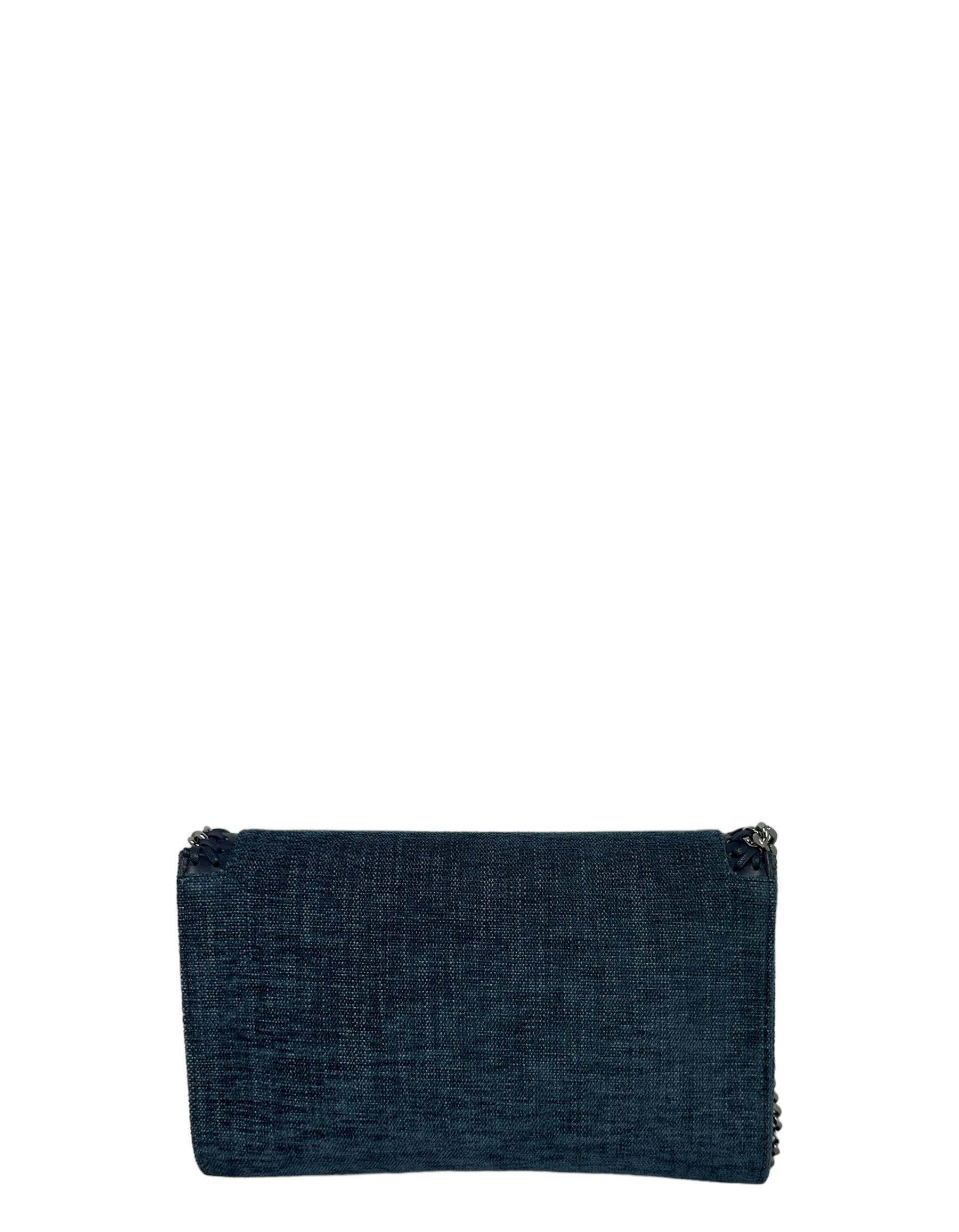 Stella McCartney Velvet Blue Denim Mini Clutch/ Crossbody Bag In Excellent Condition In New York, NY
