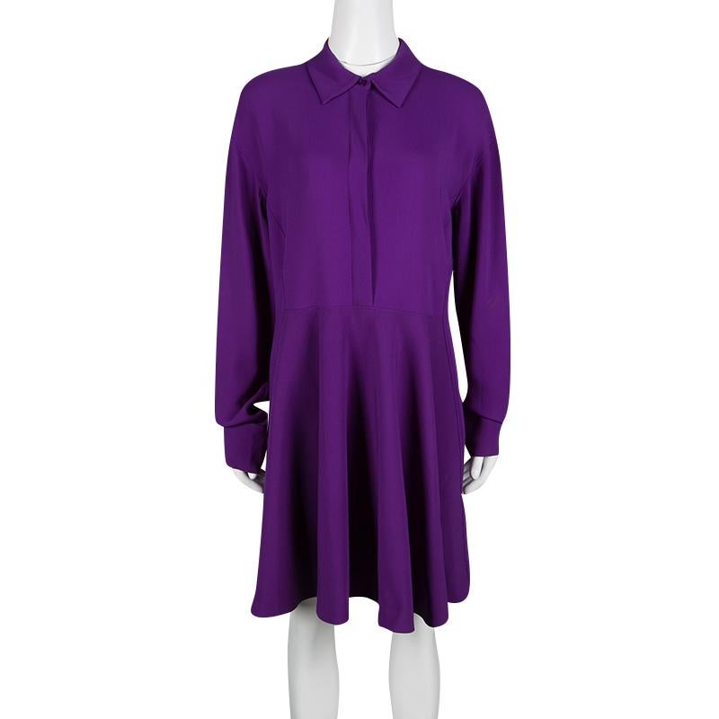Purple Stella McCartney Violet Crepe Long Sleeve Flared Dress M