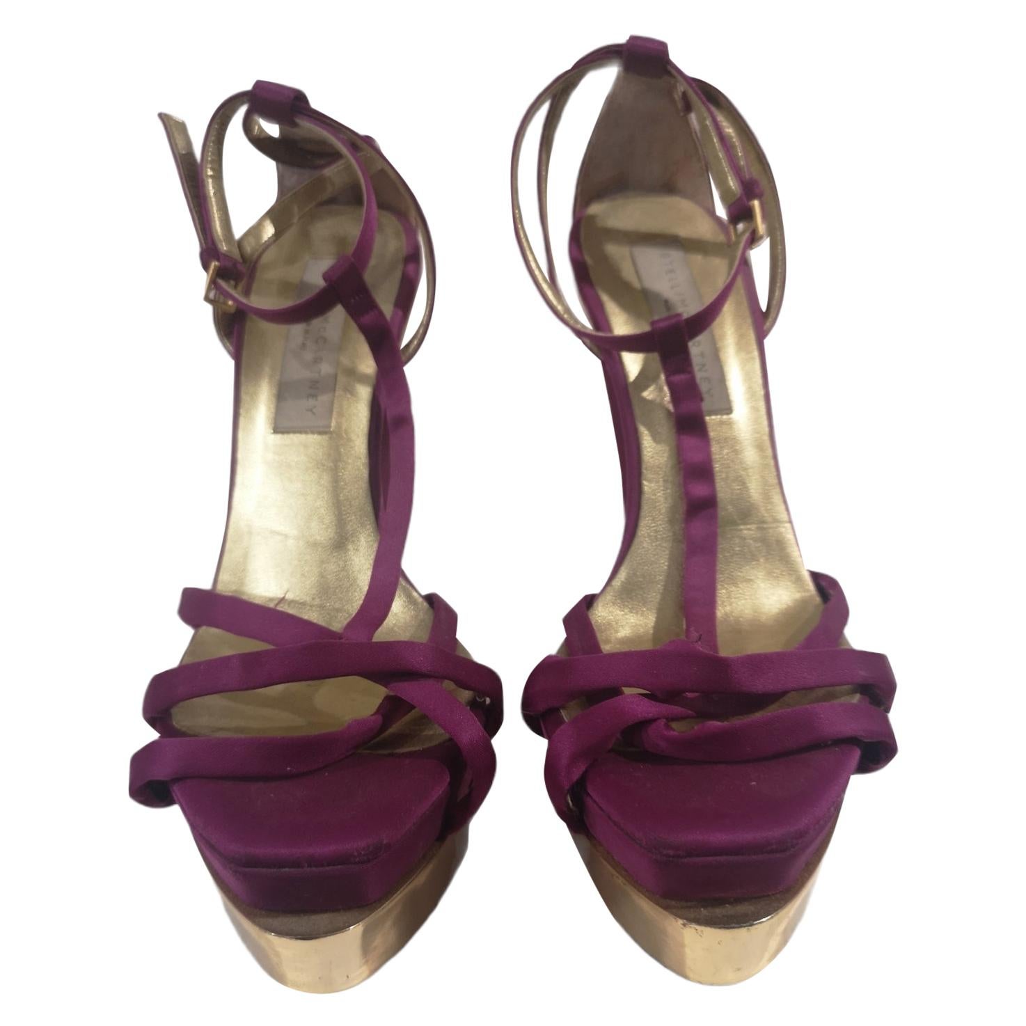 Stella McCartney violet silk gold sandals For Sale