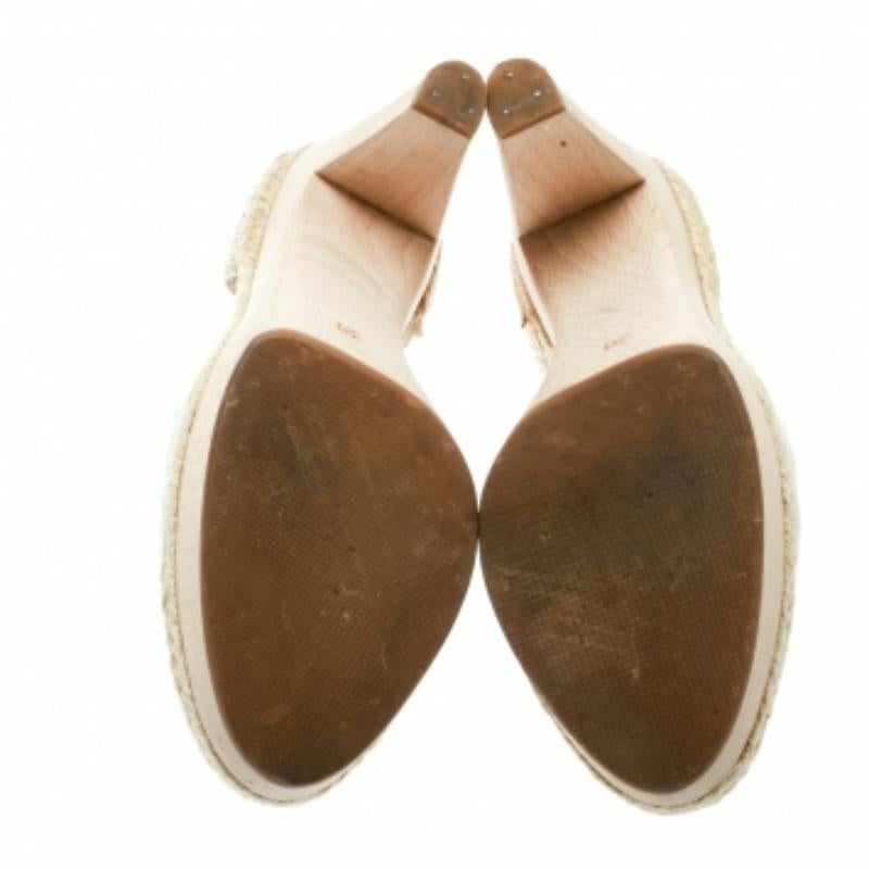Stella McCartney Sandalias blancas de lona con alpargata y tacón bloqueado talla 38 Gris en venta