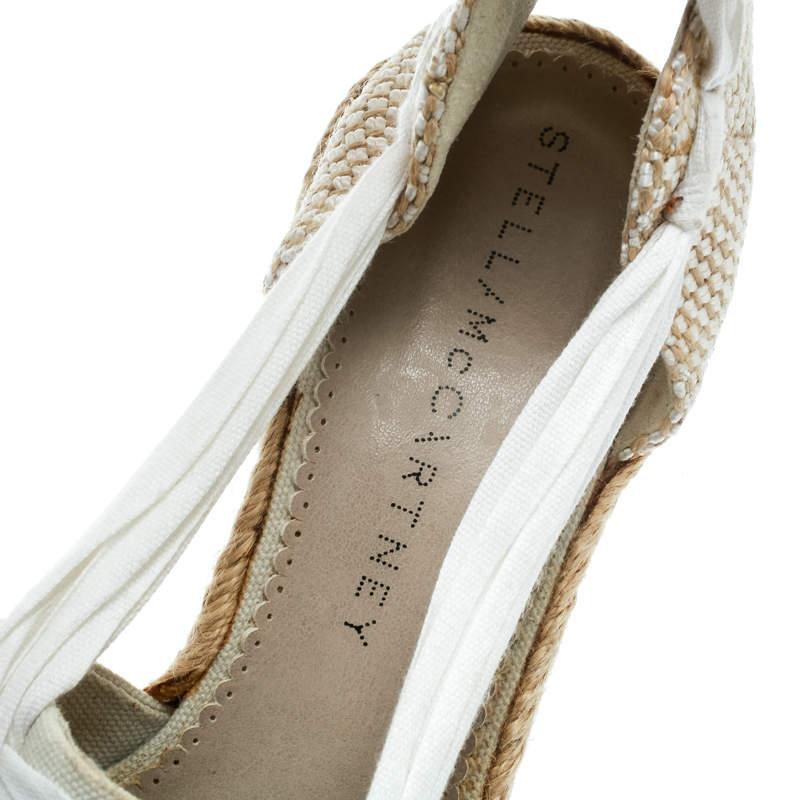 Women's Stella McCartney White Canvas Espadrille Trim Tie Up Block Heel Sandals Size 38 For Sale