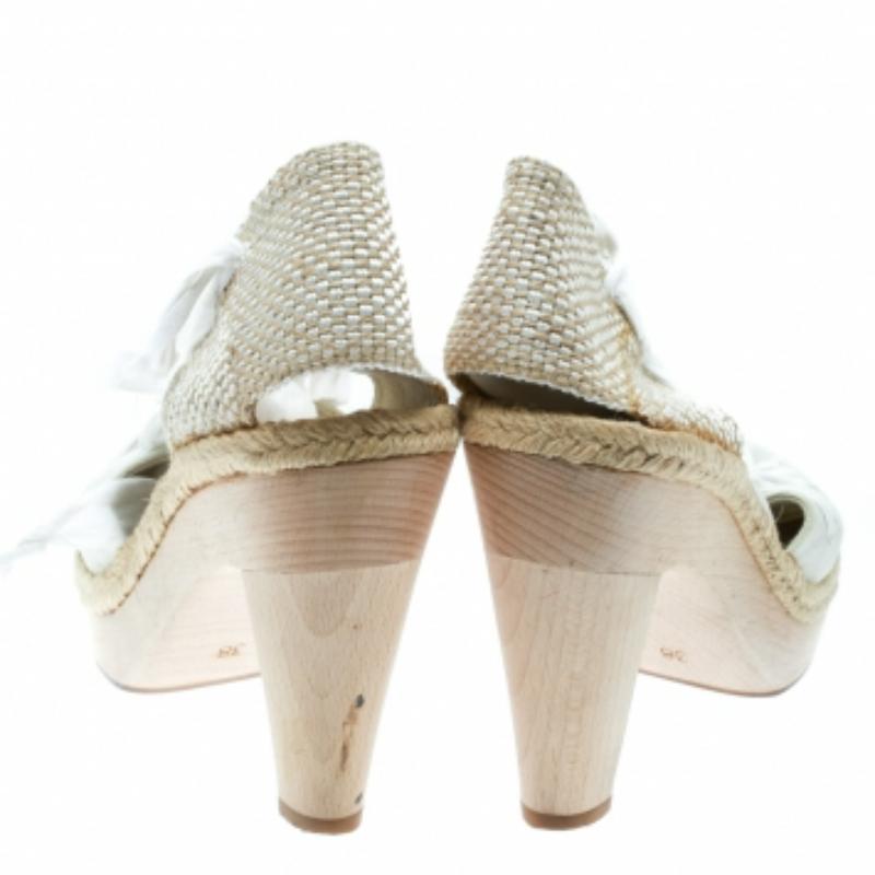 De las mujeres Stella McCartney Sandalias blancas de lona con alpargata y tacón bloqueado talla 38 en venta
