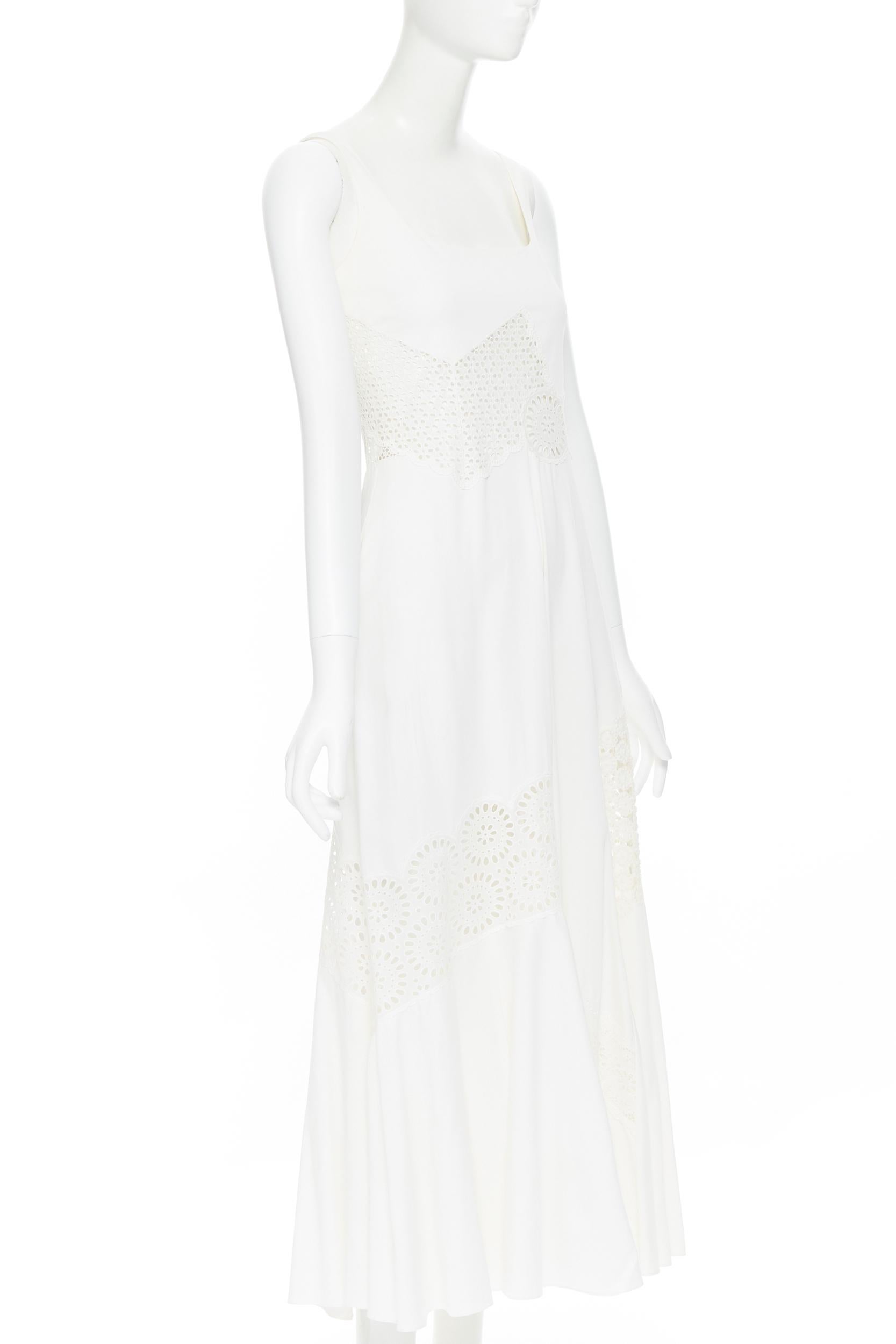 Gray STELLA MCCARTNEY white cotton eyelet embroidery panel maxi dress IT34 XS