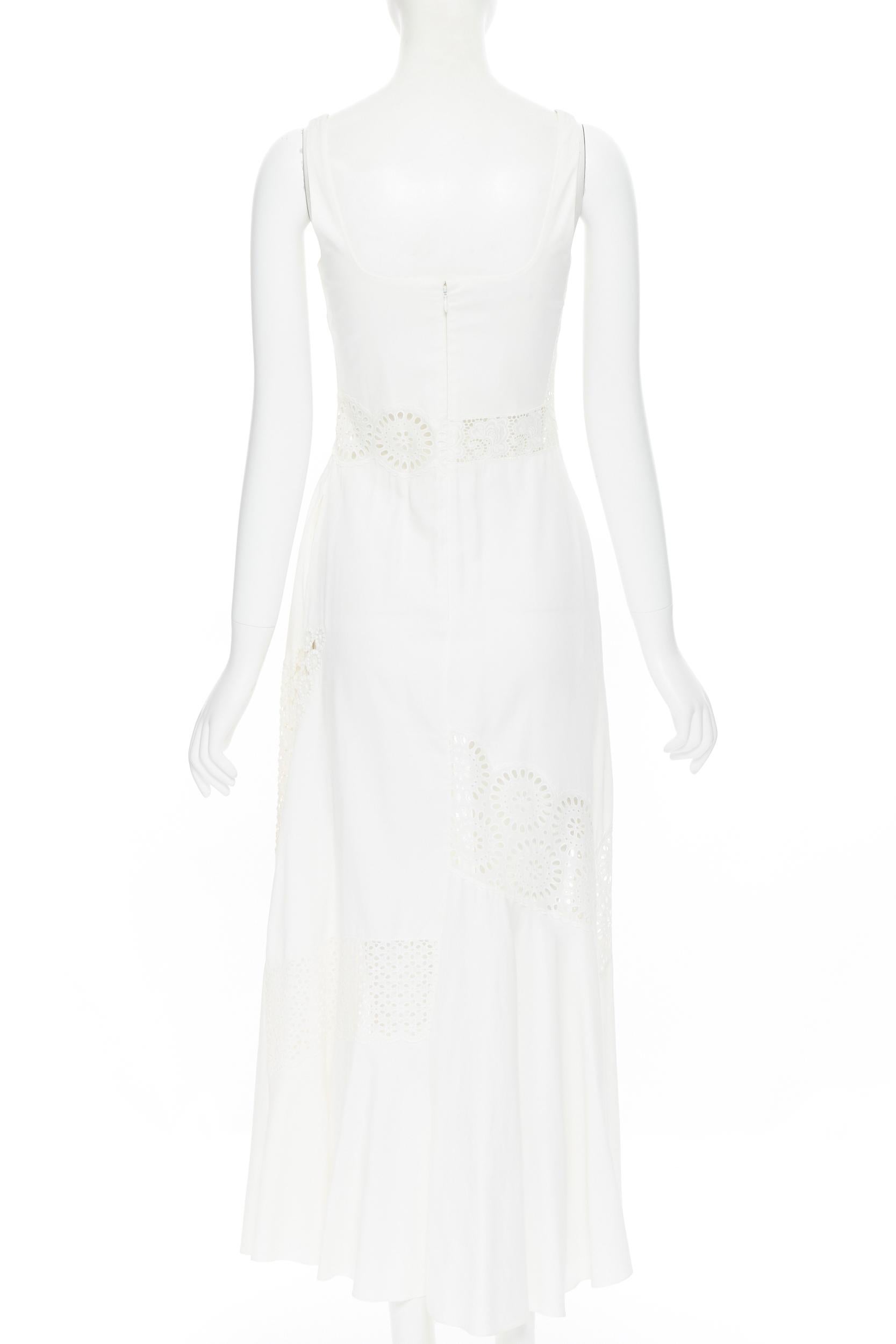 Women's STELLA MCCARTNEY white cotton eyelet embroidery panel maxi dress IT34 XS