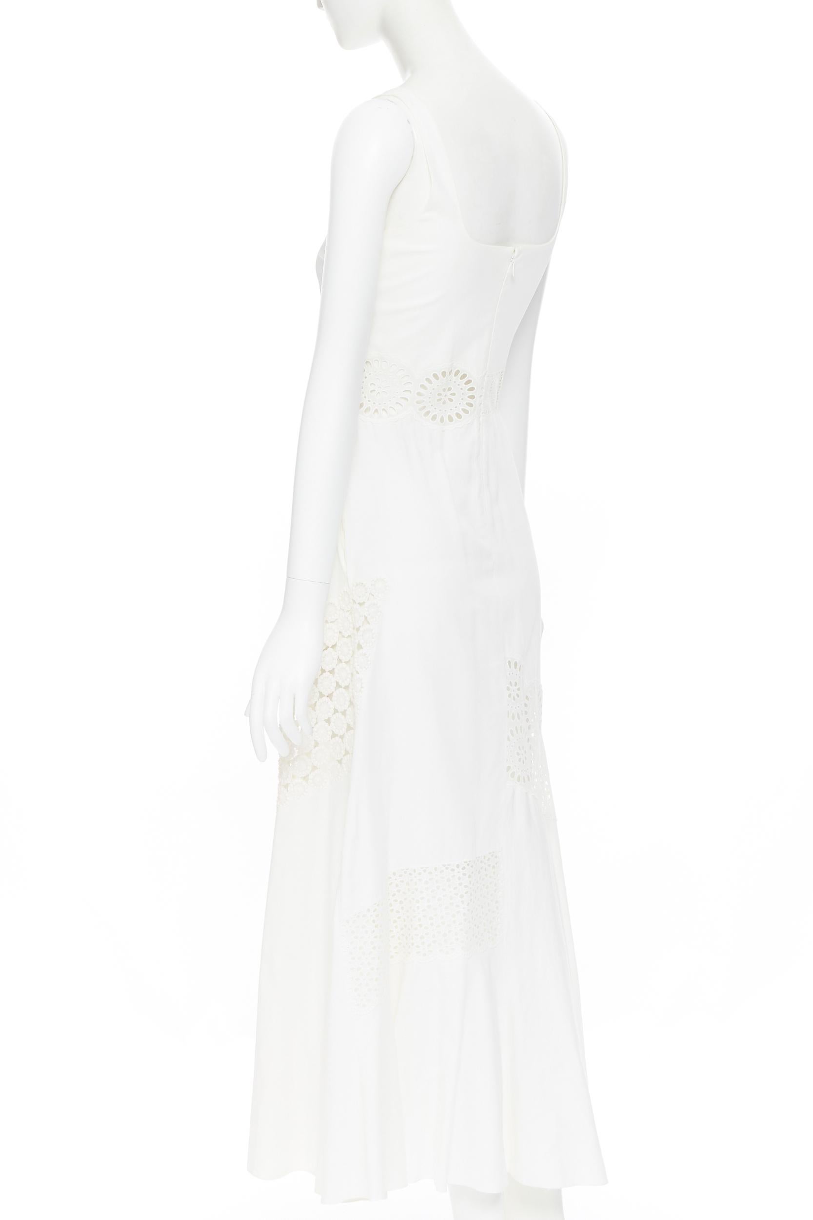 STELLA MCCARTNEY white cotton eyelet embroidery panel maxi dress IT34 XS 1
