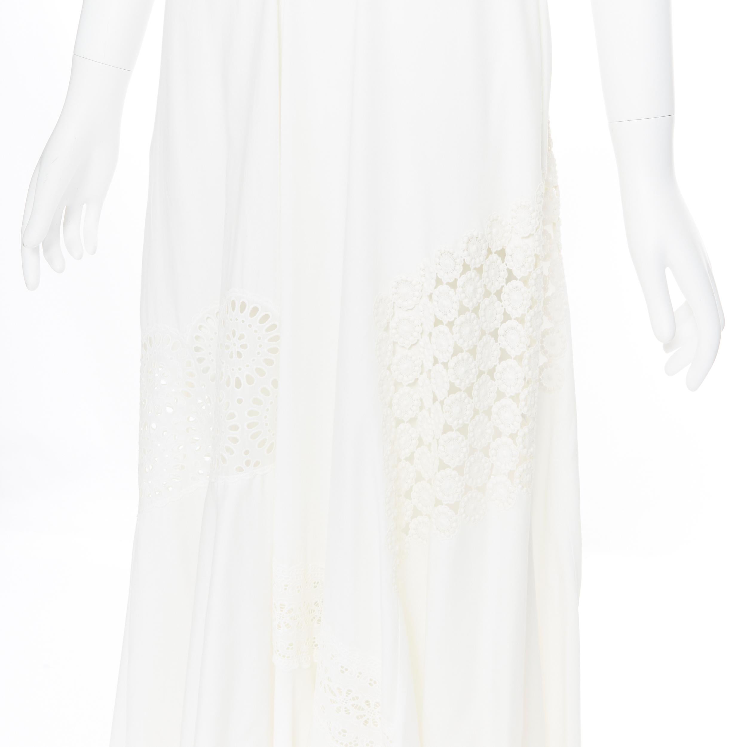 STELLA MCCARTNEY white cotton eyelet embroidery panel maxi dress IT34 XS 2