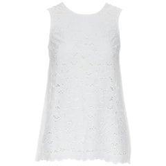 STELLA MCCARTNEY white cotton floral embroidery anglais tank top IT34 XS