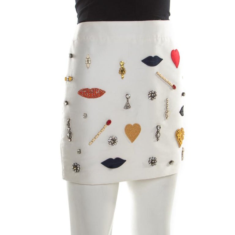 Stella McCartney White Embellished Applique Detail Rex Mini Skirt M For ...