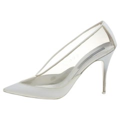 Stella McCartney White Faux Leather And PVC Pointed Toe Pumps Size 40