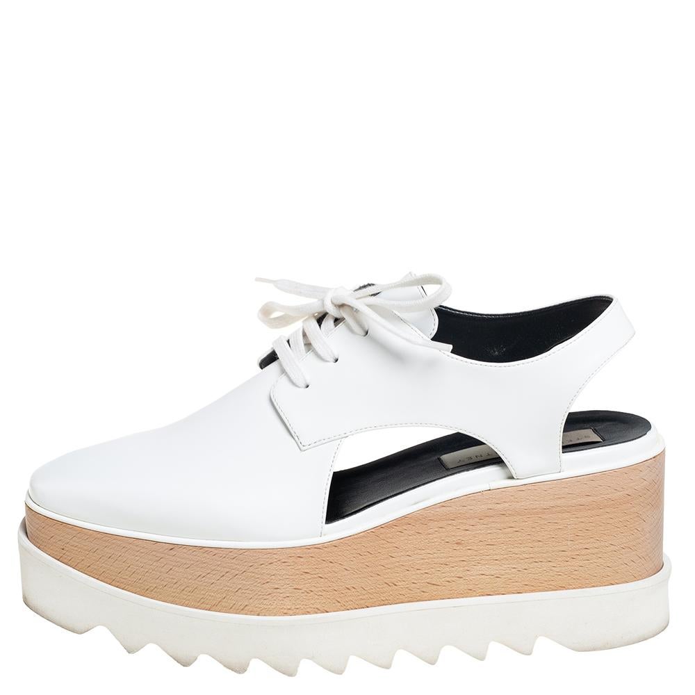 Stella McCartney exudes her high style and unique fashion taste with these Elyse shoes. They feature cut-out details on the faux leather exterior, simple laces, and layered platforms. Grab this pair today and let it help you express your fabulous