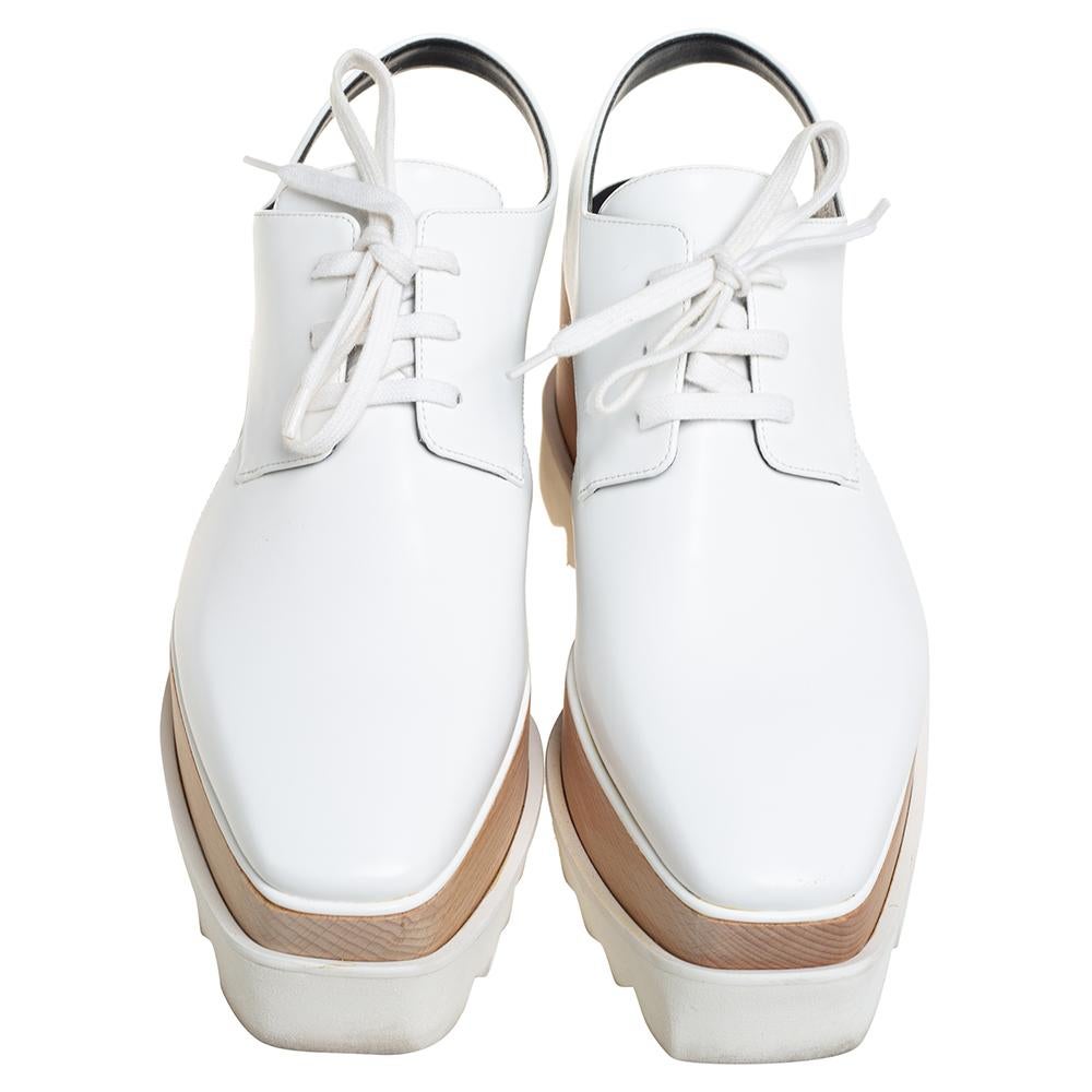 Stella McCartney White Faux Leather Elyse Cut Out Platform Derby Size 39 In Good Condition In Dubai, Al Qouz 2