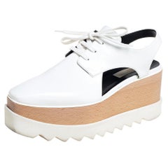 Stella McCartney White Faux Leather Elyse Cut Out Platform Derby Size 39