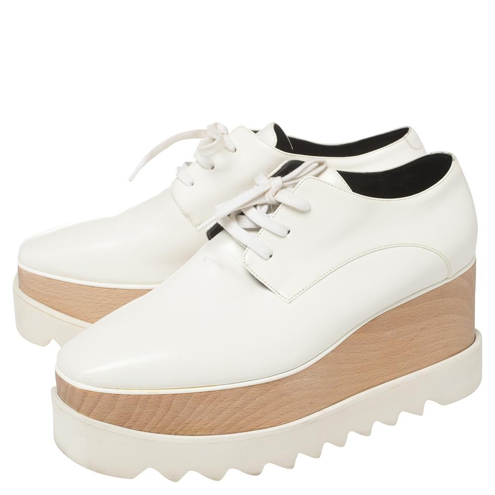 Women's Stella McCartney White Faux Leather Elyse Platforms Sneakers Size 38