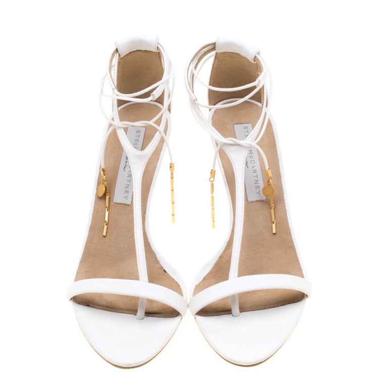 Stella McCartney White Faux Leather Open Toe T-Strap Sandals Size 39 ...