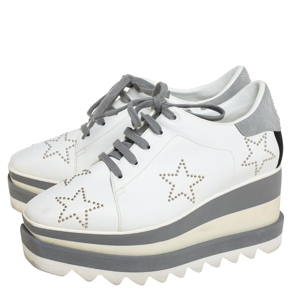 Gray Stella McCartney White/Grey Faux Leather And Suede Elyse Star Sneakers Size 35