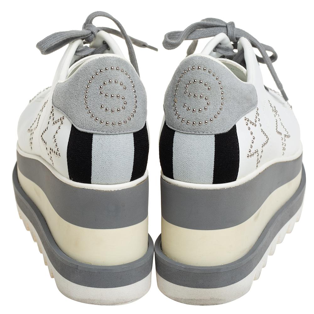 Stella McCartney White/Grey Faux Leather And Suede Elyse Star Sneakers Size 35 2