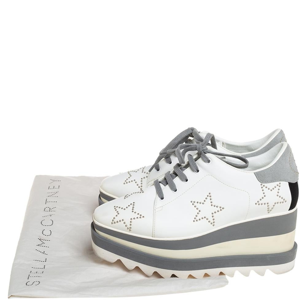 Stella McCartney White/Grey Faux Leather And Suede Elyse Star Sneakers Size 35 3
