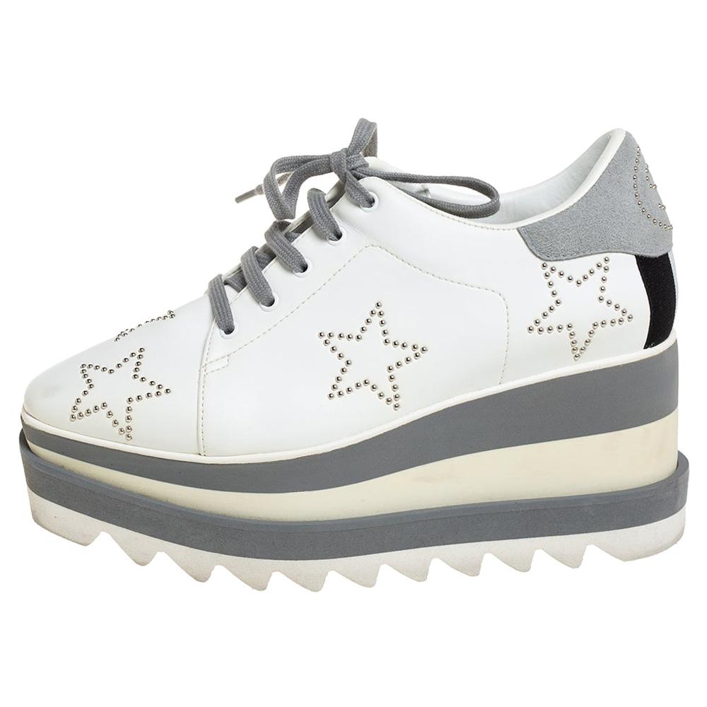 Stella McCartney White/Grey Faux Leather And Suede Elyse Star Sneakers Size 35