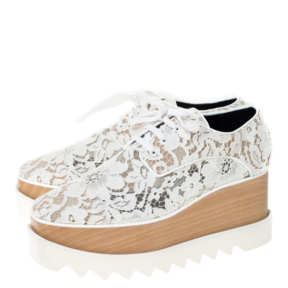 Stella McCartney White Lace Elyse Platform Lace Up Sneakers Size 38.5 1