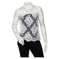 Stella McCartney White Lace Fringed Sheer Top S