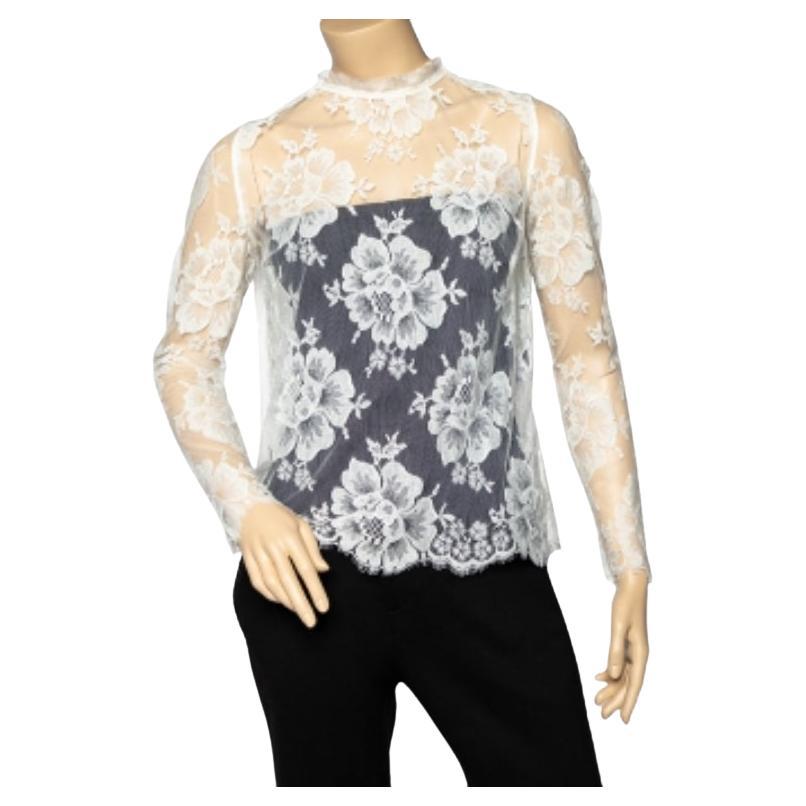 Stella McCartney White Lace Fringed Sheer Top S