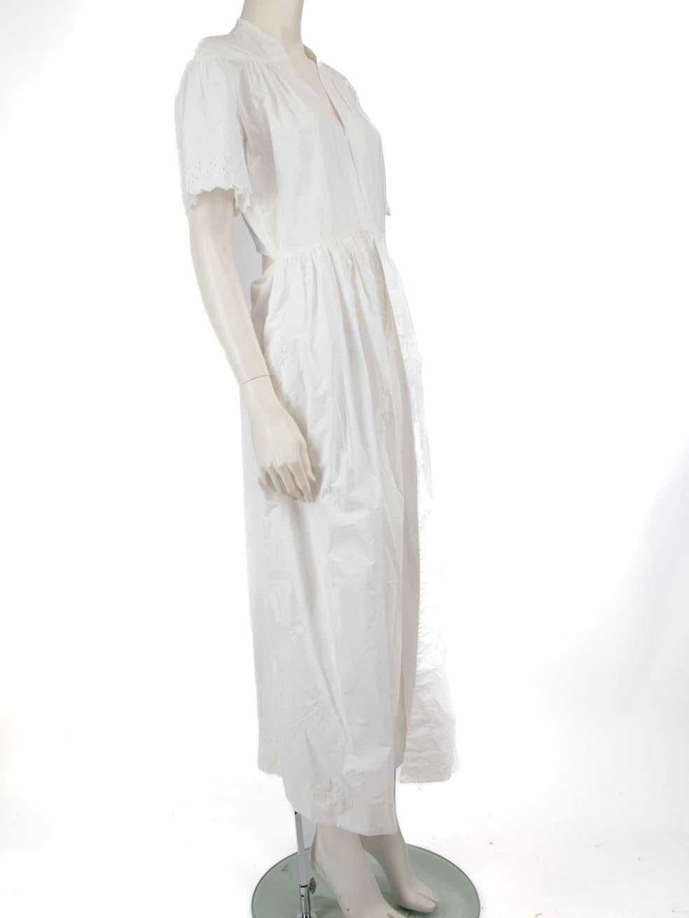 CONDITION is Very good. Hardly any visible wear to top is evident on this used Stella McCartney designer resale item.
 
 
 
 Details
 
 
 White
 
 Cotton
 
 Dress
 
 Midi
 
 Short sleeves
 
 Round neck
 
 V-neck
 
 Front hook fastening
 
 Broderie