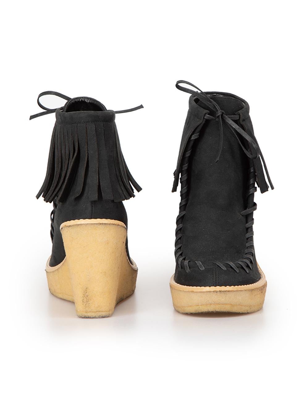 Stella McCartney Women's Black Vegan Suede Tassel Wedge Boots In Good Condition For Sale In London, GB