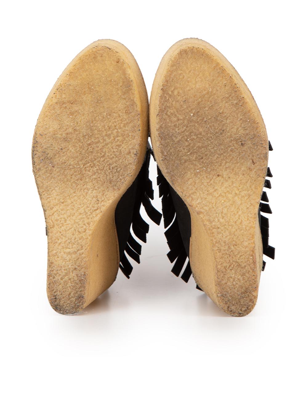 Stella McCartney Women's Black Vegan Suede Tassel Wedge Boots For Sale 2