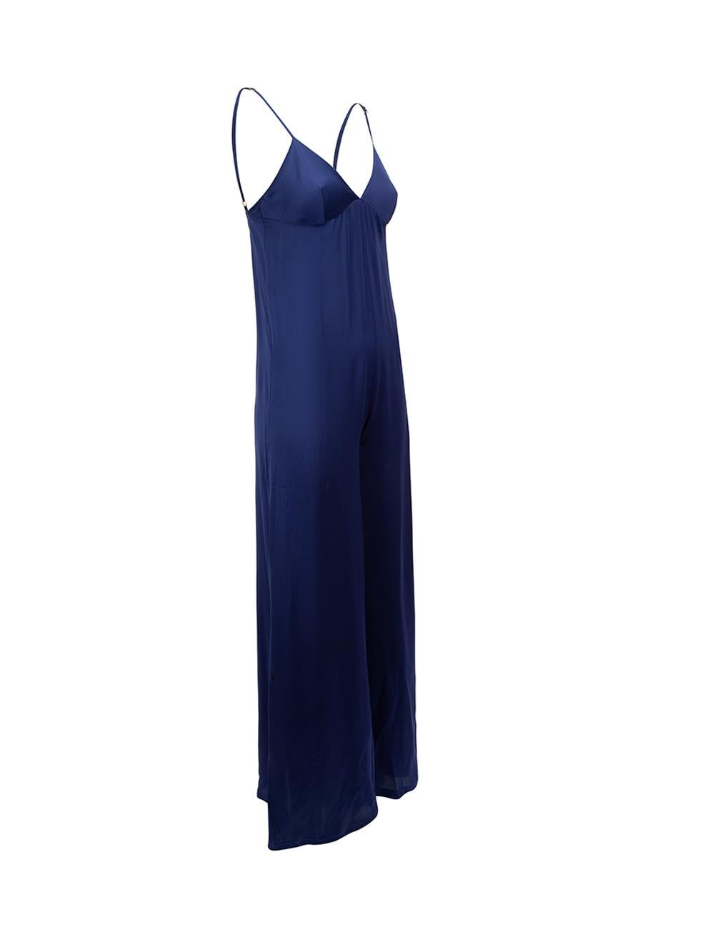 CONDITION is Very good. Minimal wear to jumpsuit is evident. Minimal wear to the right-side under the bust with fine pulls to the weave of the satin, dark marks to the rear right leg on this used Stella McCartney designer resale