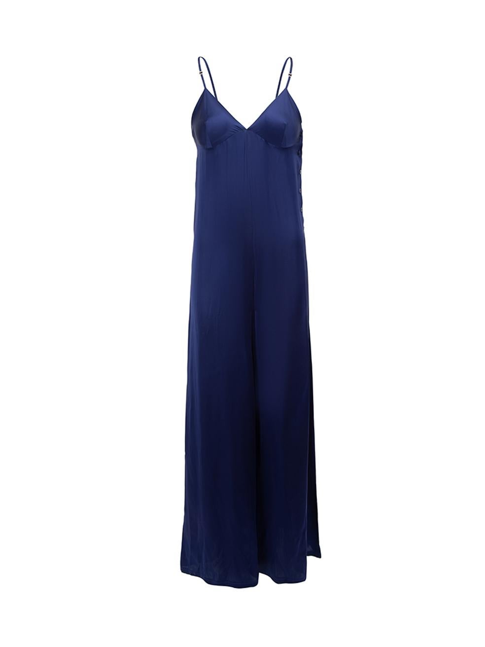 Stella McCartney Damen-Overall aus blauem Satin mit weitem Bein im Angebot