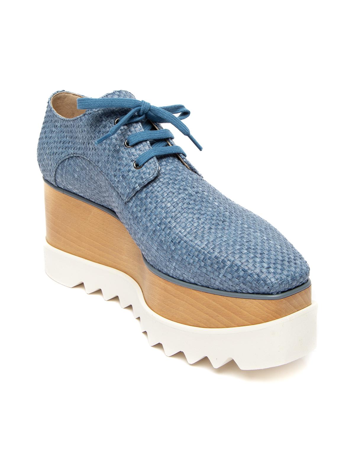 CONDITION is Never worn, with tag. No wear to sneakers is evident on this brand new Stella Mccartney designer resale item. Details Elyse Rafia Blue Wicker Platform Rectangle toe Lace up fastening Made in Italy Composition EXTERIOR:Wicker